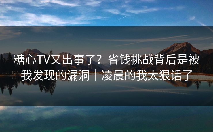 糖心TV又出事了？省钱挑战背后是被我发现的漏洞｜凌晨的我太狠话了