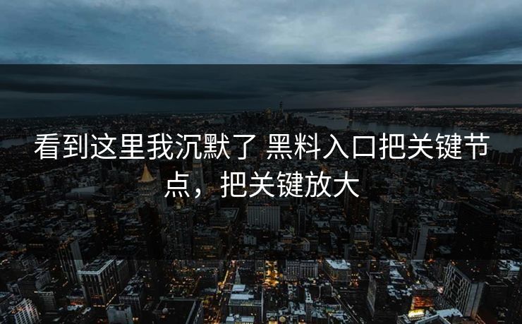 看到这里我沉默了 黑料入口把关键节点，把关键放大