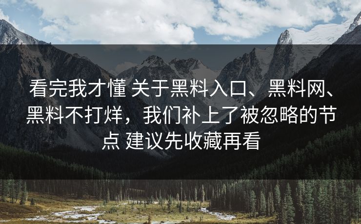 看完我才懂 关于黑料入口、黑料网、黑料不打烊，我们补上了被忽略的节点 建议先收藏再看