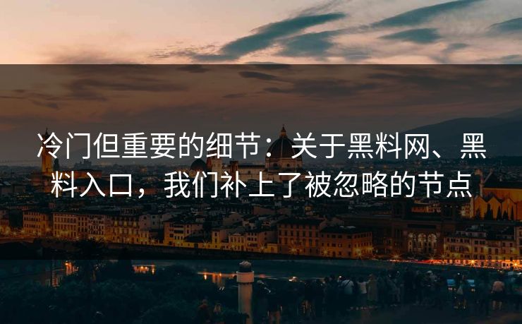 冷门但重要的细节：关于黑料网、黑料入口，我们补上了被忽略的节点